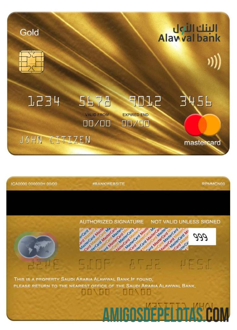 Arábia Saudita Alawwal Bank Mastercard Gold exemplo
